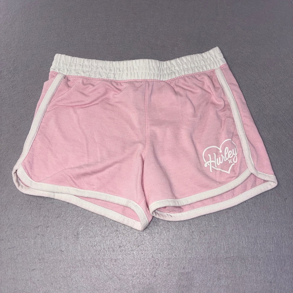 Hurley‎ Shorts Girls XL Pink Heart Logo Dolphin Hem Athletic Casual